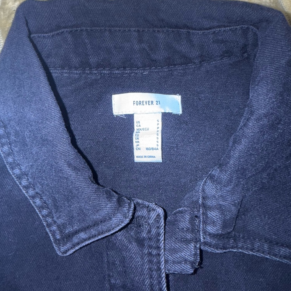 Forever 21 Black Jean Jacket denim faux leather Fringe western boho size Small - Picture 5 of 12